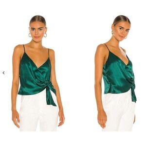 CAMI NYC Brandy Emerald Satin Twist Front V Neck 100% Silk Cami Top XS $195 MSRP